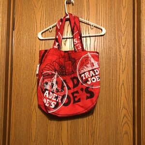 Vintage Red Trader Joe's Tote Bag Stamped pattern